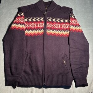 Geiger Tyrol Mens 50 Full Zip Wool Cardigan Sweater Fair Isle Austria Navy Red